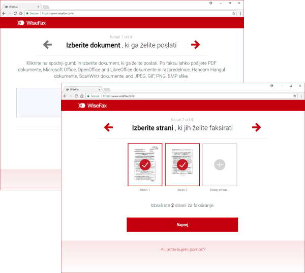 Predogled in enostavna izbira strani za spletni faks.